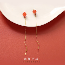 925 silver South red Manau pure silver earline female wave Chinese wind earrings 2022 New ins small crowdsourced design