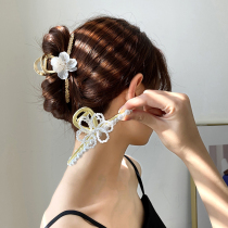 Metal shark clip Korean pearl flower clip hairpin net red 2020 new back of the head grab clip hair volume