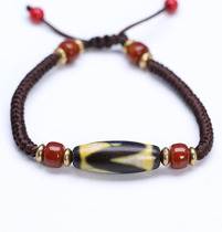 Natural Agate chalcedony teeth yellow tiger teeth Pearl nine eyes pearl 12*30mm hand-woven necklace hand string