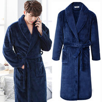 Bathrobe male thickened flannel with velvety pyjamas coral suede sleeping robe female winter long big code stay-at-home hotel bath.