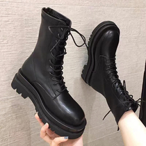  Net red cigarette tube boots womens real leather skinny boots 2021 new thick-soled Martin boots summer thin stretch spring and autumn single boots
