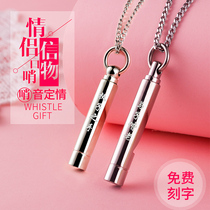 Creative outdoor survival metal whistle stainless steel whistle pendant can blow whistle necklace couple pair