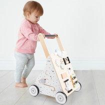 Young childrens wooden Walker trolley toy busy board multi-function anti-o-leg baby learning to walk puzzle