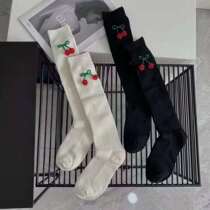 Original designer female ins tide Joker red cherry sweet solid color knitted cotton spring and autumn long tube high tube half tube socks