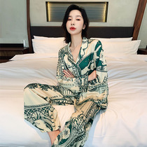 French resort style ~ fashionable Goblin ice silk pajamas womens spring summer long sleeve thin silk satin suit