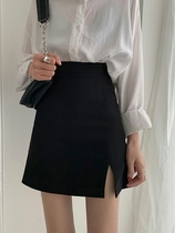 Autumn and winter black split skirt womens 2021 spring new a short skirt suit hip skirt design sense