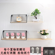 Punch-free wall rack Creative wrought iron wall bedroom wall hanging basket single-shaped partition storage rack storage rack