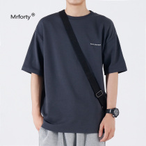 Mr Forty Short Sleeve T-Shirt Male Summer Ins Tide Card Round Collar Half Sleeve Heavy Pound Pure Cotton Pure Color Casual Loose