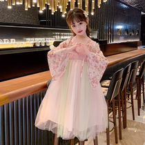 Girl Hanfu Dress Dress Spring Dress 2022 New Foreign Air Long Sleeves Children Online Red Spring Autumn China Wind Princess Dresses