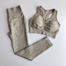 European and American net peach hip fitness suit set quick-dry stretch running sports bra breathable yoga suit two-piece set
