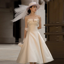 Tapered light wedding dress 2021 new ladies banquet small man super fairy go out gauze French vintage satin dress dress