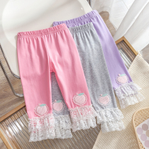 Children hit bottom pants Summer thin section 2022 new 7-minute pants sweet and beautiful lace girl foreign air baby outside wearing pants