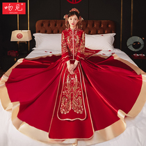 Xiuhe clothing 2021 New Chinese wedding bride velvet Winter clothes show thin Show and wedding clothes dragon and phoenix coat