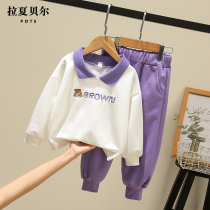 Lashabelle child clothing girl suit spring net red sweatshirt two sets 2022 children clothes foreign air spring dress damp