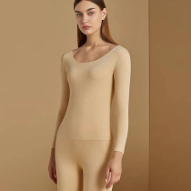 Japanese thermal underwear womens winter thin self-heating de velvet base body slim round neck autumn trousers suit