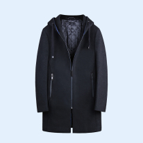 Foreign trade tail single cut label mens hooded wool coat Mens medium and long winter padded thickened wool casual coat