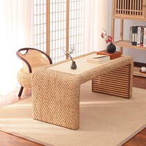 Creative household folk zen rattan coffee table table and chair combination Tatami bay window table Japanese floor table Kang table Balcony