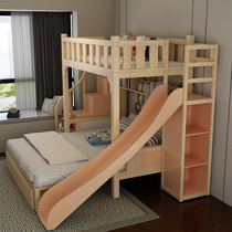 Staggered upper and lower bunk full solid wood bed double adult dislocation children high and low slide two-story mother bed