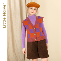 LittleNave Girl Knit Waistcoat Spring Autumn Children Vest Retro Sleeveless Big Boy Cardiovert Sweater Woman