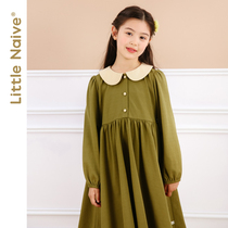 LittleNave childrens spring dress skirts academy windy collar Long dress Spring and Autumn Girl Dress Superior