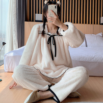 Hipster ins Wind ~ casual and lazy coral velvet pajamas women autumn and winter plus velvet padded princess style suit