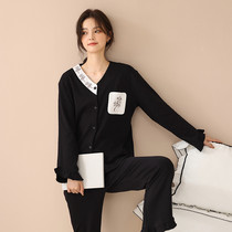 Autumn is beautiful ~ chic simple design sense pure cotton pajamas female spring and autumn long sleeve thin embroidery fashion set