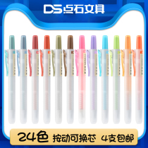 Stone fluorescent color pen press replaceable core fluorescent marker marker sign highlighter students with retro soft color Macaroon light color series rough key examination color large capacity silver pen