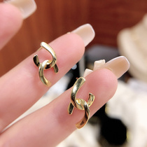 925 pure silver ear ring female Japan-ROK round irregular retro temperament lukewarm wind metal cross chain advanced sensation