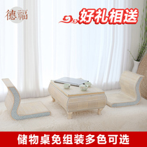  Defu straw woven bamboo woven Japanese solid wood tatami coffee table Bay window table Small balcony windowsill floor low Kang table