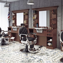 Barber mens Barber shop mirror table hair salon retro oil head shop solid wood mirror ceramic basin with lamp hair salon