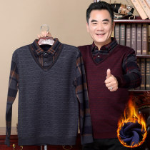 Middle-aged dad autumn and winter jacket sweater mens middle-aged and elderly mens mens dad coat plus velvet thickened mens clothes