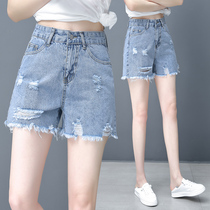 High-waisted denim shorts womens summer loose 2021 new hole thin a-line wear wide-leg hot pants thin