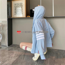TB Thom 2021 early spring new TB sky blue loose sweater for men and women with zippered hoodie jacket