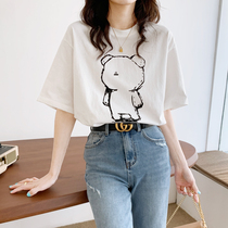 Short-sleeved white t-shirt womens thin 2021 summer new loose Korean cotton half-sleeved t-shirt top tide brand