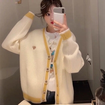  Original Ai European station lazy wind jacket sweater female 2021 autumn and winter new loose v-neck knitted cardigan top female