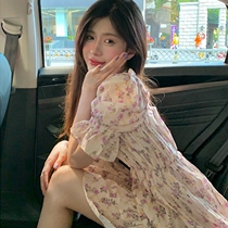 The original Ai Chaoxian sweet floral dress summer 2022 new square collar small fresh bubble sleeve small skirt