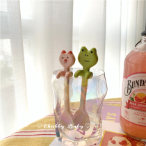 chubby baby * cute ins ceramic piggy little frog can hang Cup coffee spoon mixing spoon