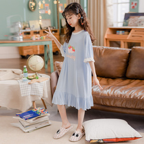 Girls summer homewear nightgown girl big boy parent-child mother-daughter Modal thin childrens short-sleeved cotton pajamas
