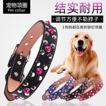 Net red rhinestone rivet leather large and medium-sized dog pet dog collar dog collar large dog anti-off cat collar summer