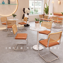 Milk tea shop with armrest table and chair combination marble table woven Vine Chair dessert shop leisure cafe card seat