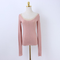 Spring Summer New Comfort Brief Hitch Wool V Collar Pure Color Base Inside Hitch Undershirt Long Sleeve T-Shirt Blouse