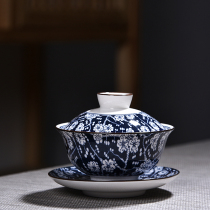 Ceramic bowl three tea cup tea set Tea Bowl blue and white underglaze color set hand grab pot large hand-painted tea cup
