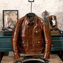 Tribute to the American vintage guru RL leather denim leather Clatter heavy batik calfskin motorcycle mens jacket