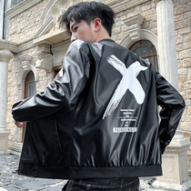 Mens leather jacket spring new Korean edition trend autumn and winter mens clothing all-match students handsome plus velvet leather jacket