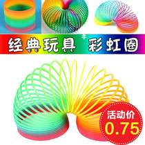 Rainbow stacked circle toys colorful stacked Music hand grip ring childrens educational toys spring coil rainbow ring toys