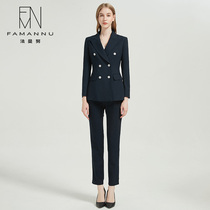 Navy blue high-end long sleeve professional wear female president work clothes OL temperament work interview Sales Department suit formal wear