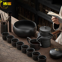 High-end purple sand kung fu tea set stone mill set home office guest tea cup teapot lazy man tea maker gift box