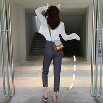 Open Fork Western Dress Pants Woman 2022 Spring new design Feel Slim Fit Slim Fit Pants High Waist Straight Drum 90% Casual Pants Tide