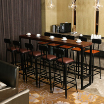 American retro style solid wood long table Simple light luxury cafe wall bar high stool Bar table and chair combination