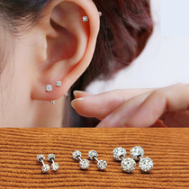 Fine needle small earring nail cartilage double head earrings Europe and America 2021 New Tide rhinestone ear bone screw screw buckle